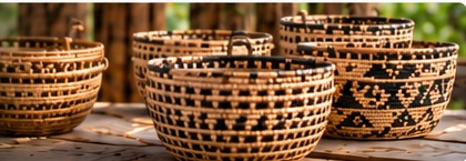Handwoven baskets on a table